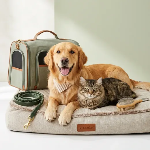 Happy dog with colorful pet accessories